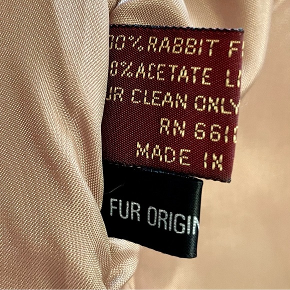 Vintage Parisian Fur 100% Rabbit Fur Coat Cream and Brown Chevron - Picture 16 of 17